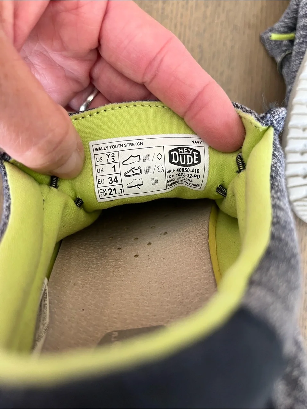 Hey Dude Kids Slip-On Sneakers in Heather Gray with Neon Yellow Lining
